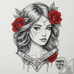 Trash polka style face of a replicant, half f… – tattoo sketch (№1753003035_0, 20.07.2025 09:17) — tattoovalue.net