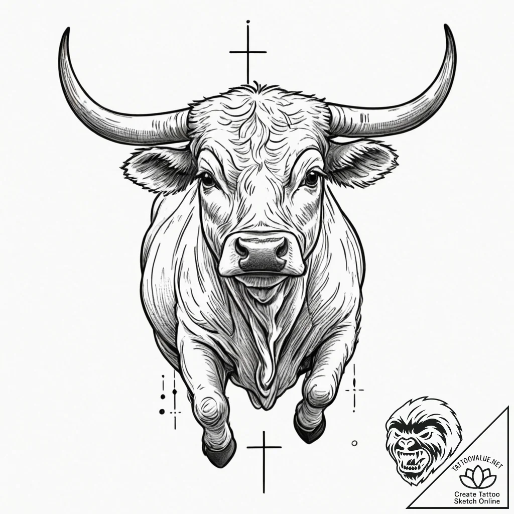 Bull, tattoo sketch design, black outline onl... - tattoo sketch (№1753003119_0, 20.07.2025 09:18) — tattoovalue.net