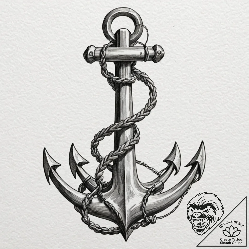 Anchor, artistic tattoo sketch, realistic bla... - tattoo sketch (№1753003543_0, 20.07.2025 09:25) — tattoovalue.net