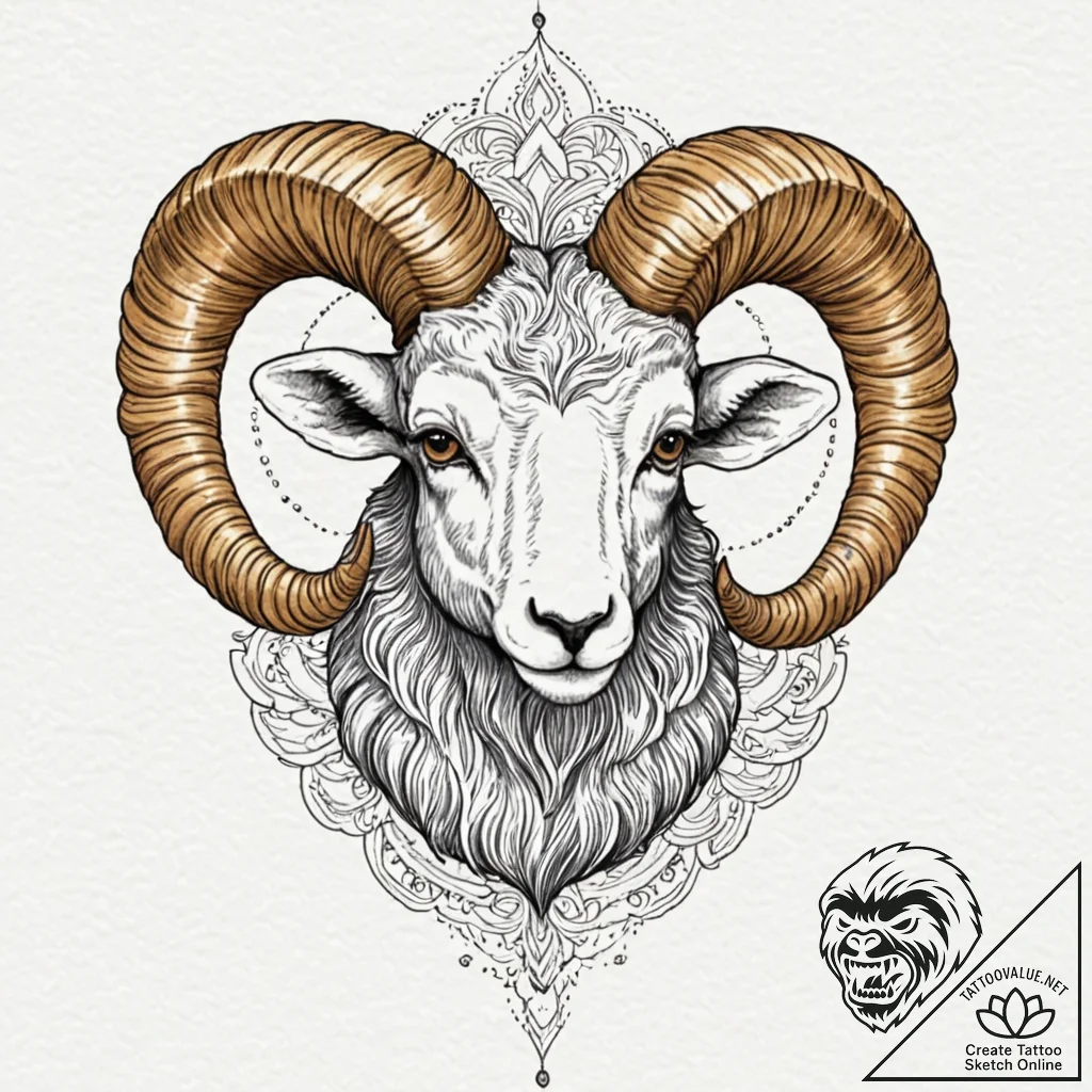 Tattoo sketch an aries ram's head half dotwor... - tattoo sketch (№1753003626_0, 20.07.2025 09:27) — tattoovalue.net