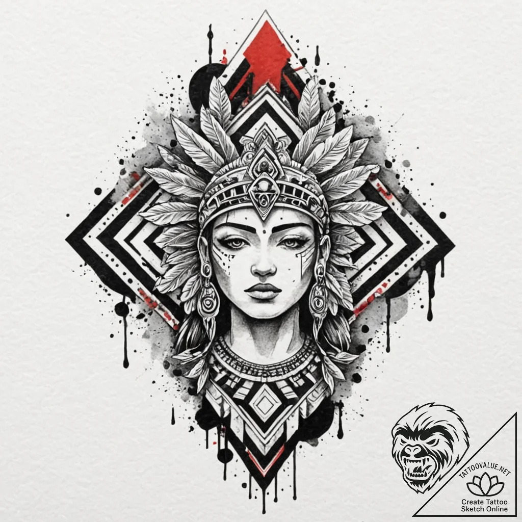 Aztec, artistic tattoo sketch, on a clean whi... - tattoo sketch (№1753004049_0, 20.07.2025 09:34) — tattoovalue.net
