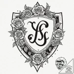 Tattoo design a stylized shield with a family… – tattoo sketch (№1753004556_0, 20.07.2025 09:42) — tattoovalue.net