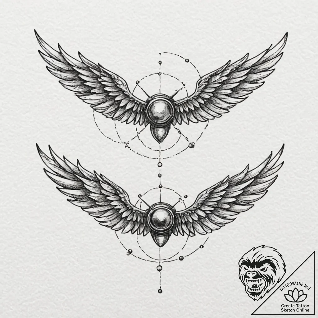 Tattoo design a pair of military aviator wing... - tattoo sketch (№1753004641_0, 20.07.2025 09:44) — tattoovalue.net