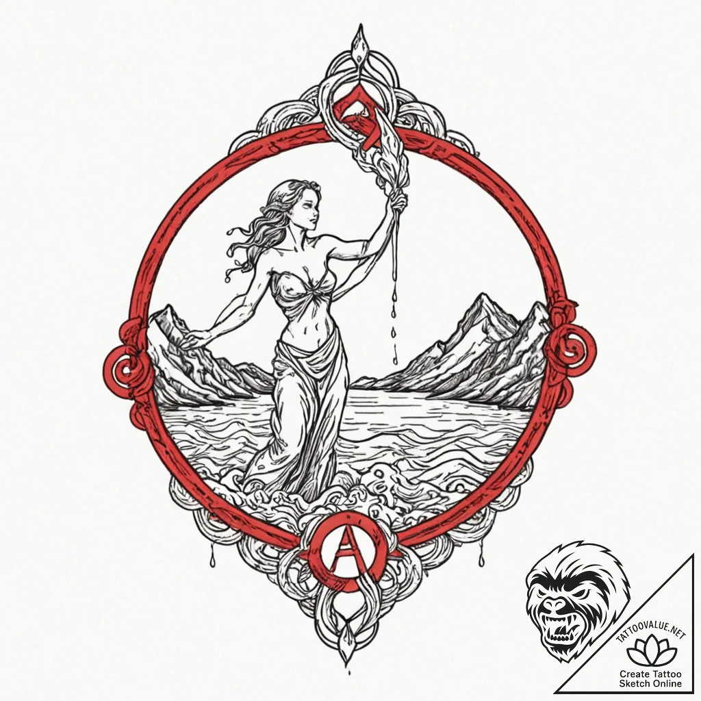 Tattoo sketch aquarius's water-bearer, with t... - tattoo sketch (№1753004724_0, 20.07.2025 09:45) — tattoovalue.net