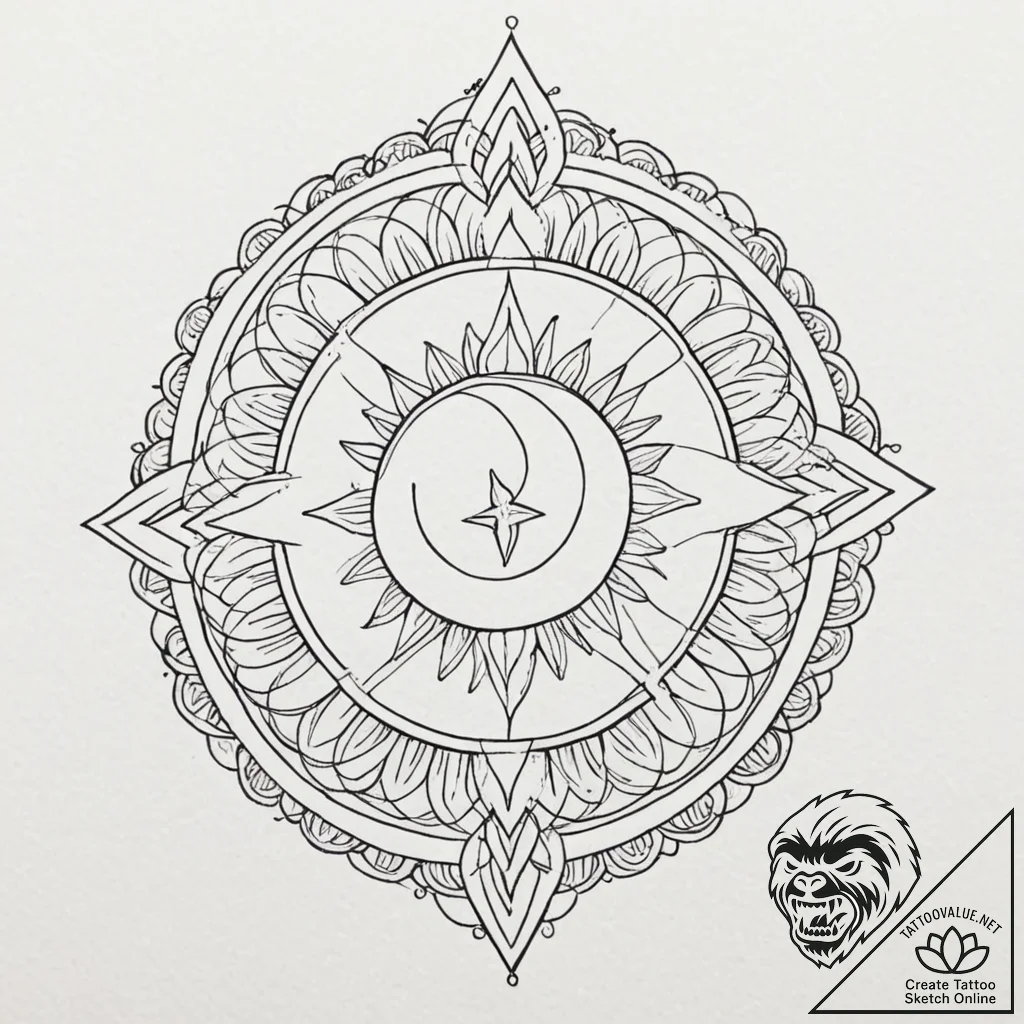 Tattoo design a crescent moon with a smaller... - tattoo sketch (№1753005535_0, 20.07.2025 09:58) — tattoovalue.net