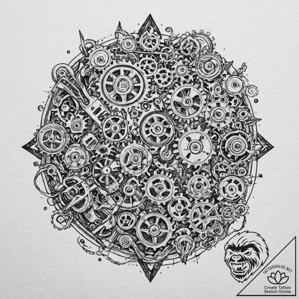 A watchmaker's workbench, filled with tiny ge... - tattoo sketch (№1753005704_0, 20.07.2025 10:01) — tattoovalue.net