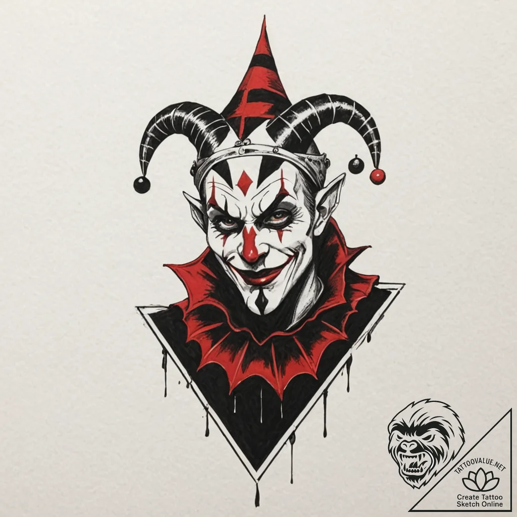 Jester, tattoo drawing outline, black and red... - tattoo sketch (№1753006126_0, 20.07.2025 10:08) — tattoovalue.net