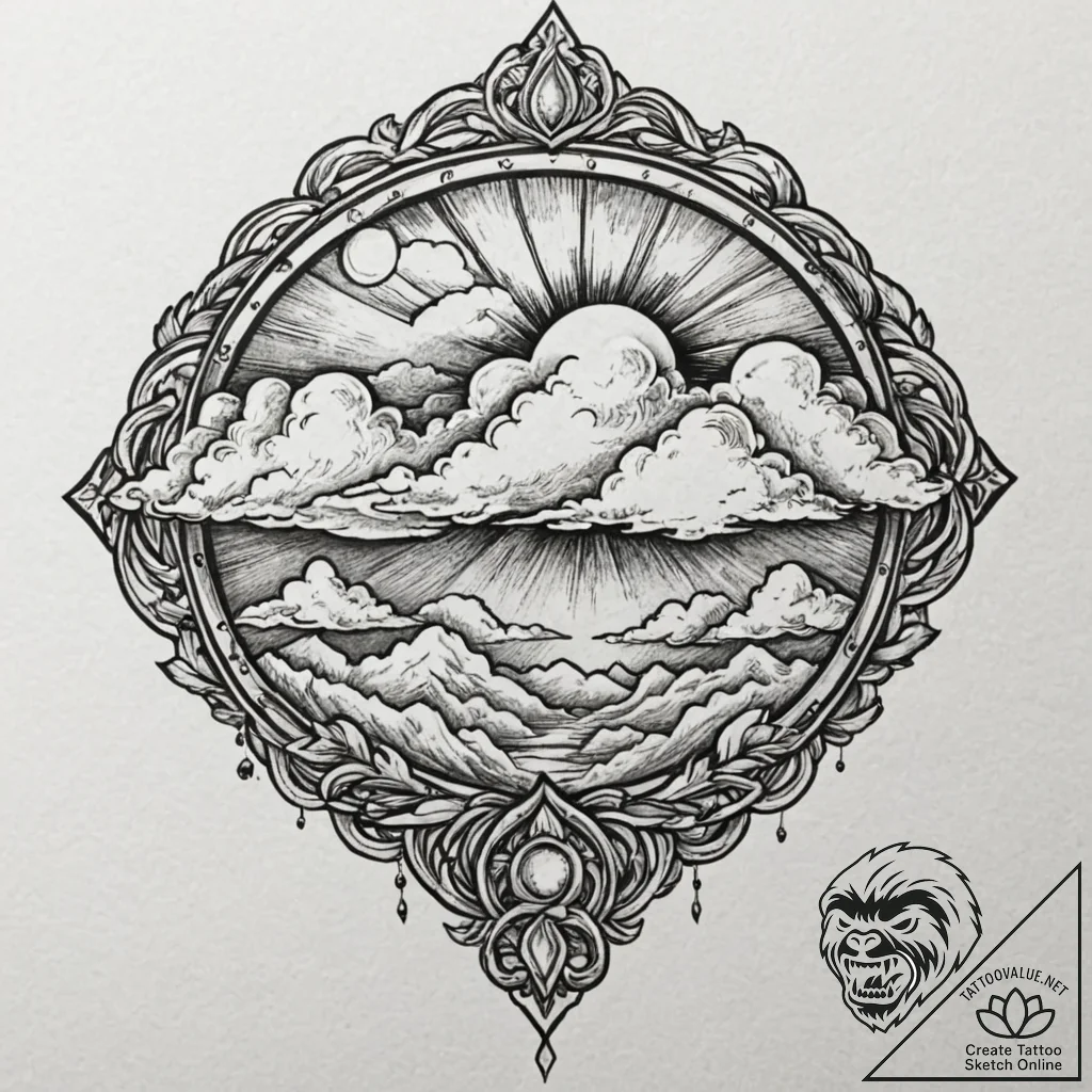 Clouds, tattoo flash sheet design, on a clean... - tattoo sketch (№1753006210_0, 20.07.2025 10:10) — tattoovalue.net