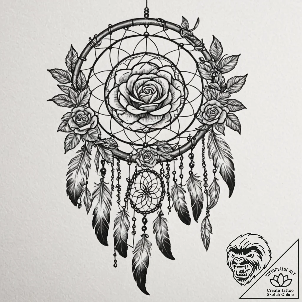 Tattoo design: a dreamcatcher design with a l... - tattoo sketch (№1753006466_0, 20.07.2025 10:14) — tattoovalue.net