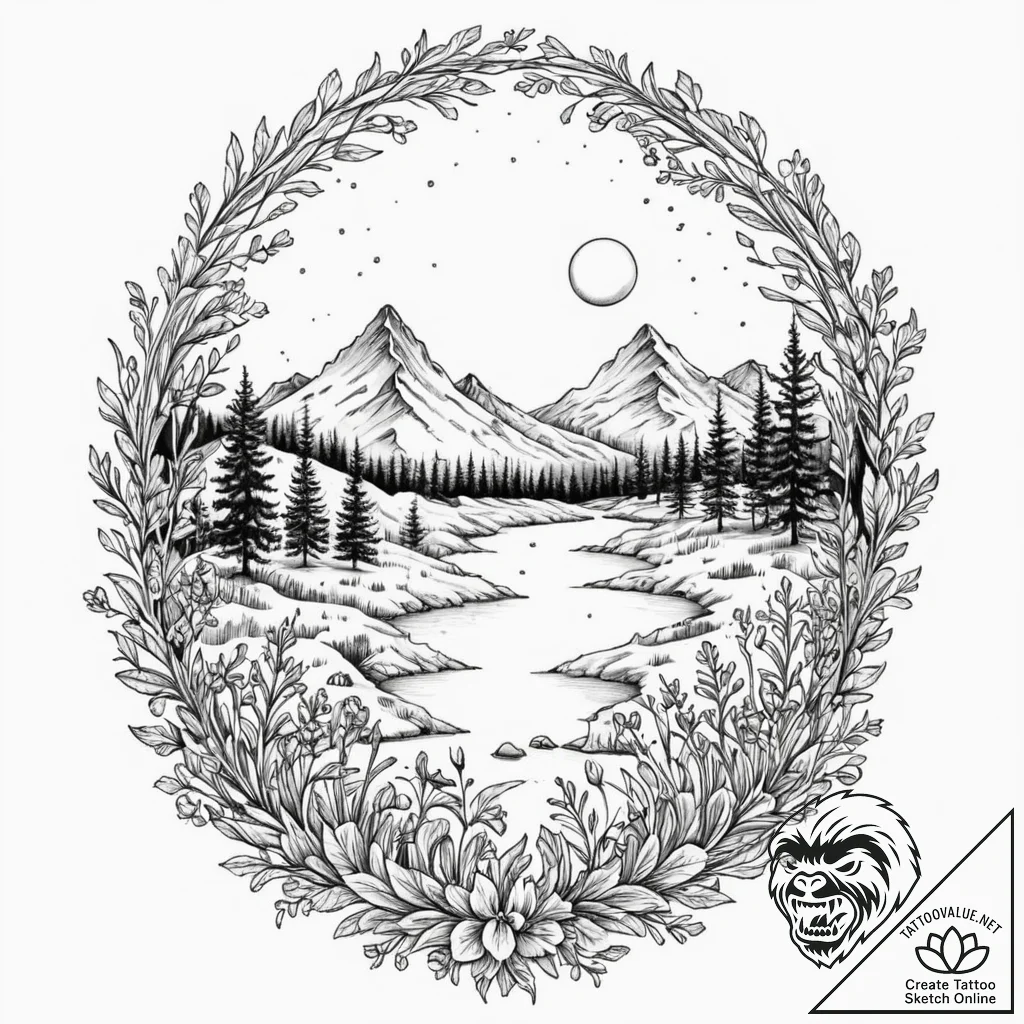 Tattoo design a glitching landscape that melt... - tattoo sketch (№1753007310_0, 20.07.2025 10:28) — tattoovalue.net