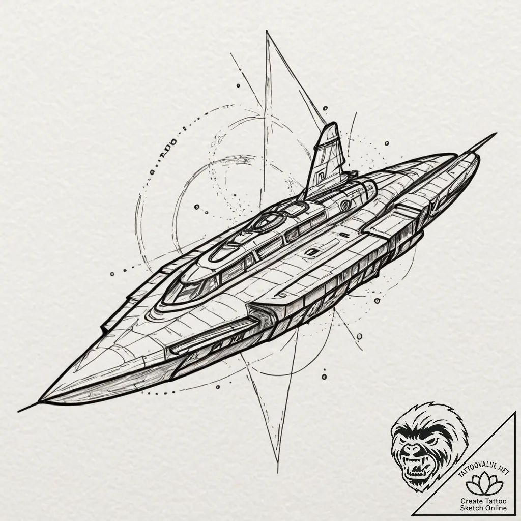 A linework tattoo of the normandy sr-2 ship f... - tattoo sketch (№1753007479_0, 20.07.2025 10:31) — tattoovalue.net