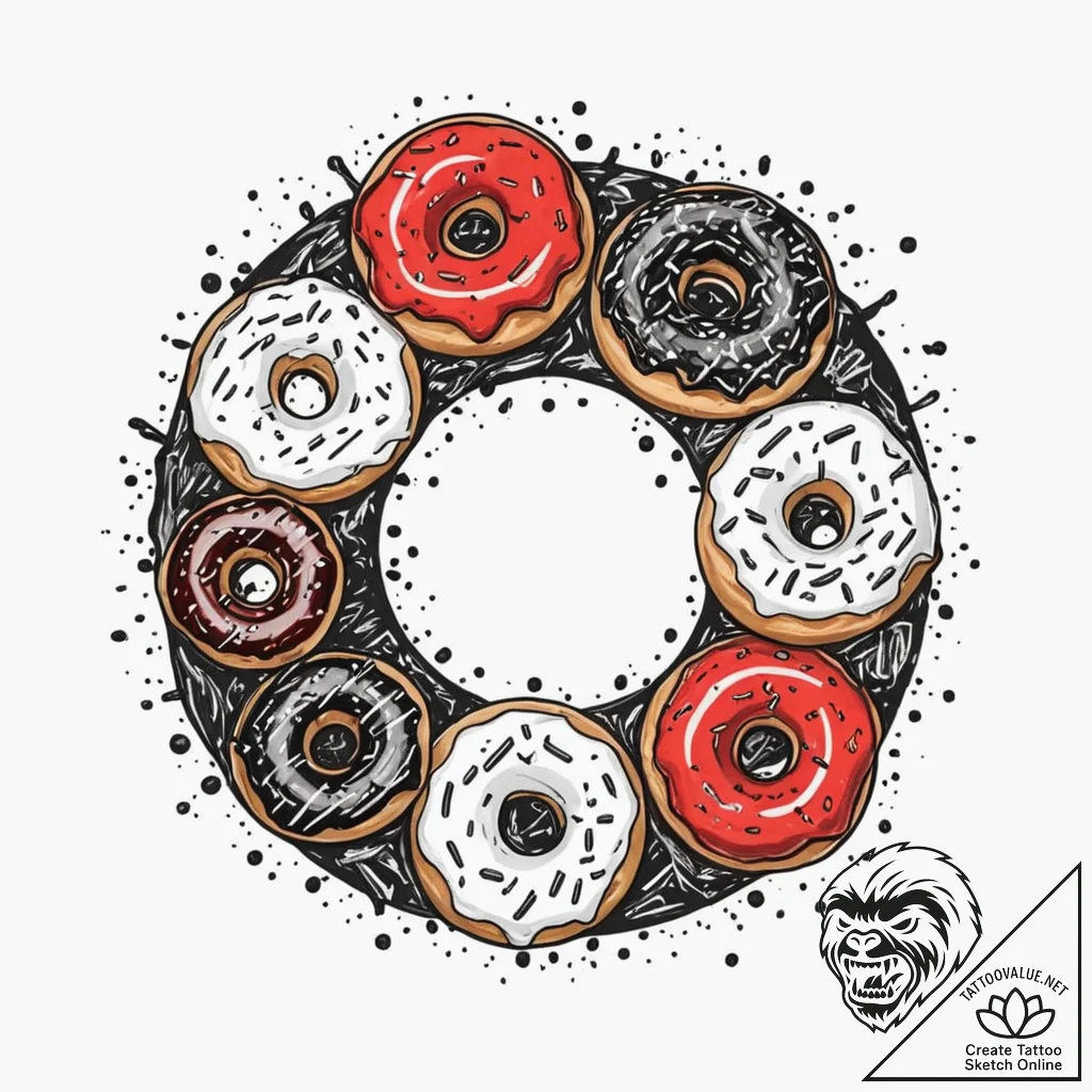 Donut, concept art for tattoo, trash polka ta... - tattoo sketch (№1753007564_0, 20.07.2025 10:32) — tattoovalue.net