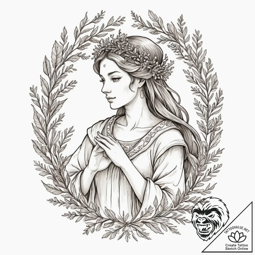 Tattoo design a virgo maiden as an ancient wi... - tattoo sketch (№1753008070_0, 20.07.2025 10:41) — tattoovalue.net