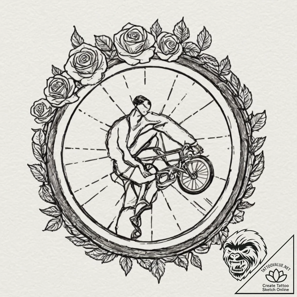 A person repairing a bicycle tire., artistic... - tattoo sketch (№1753008408_0, 20.07.2025 10:46) — tattoovalue.net