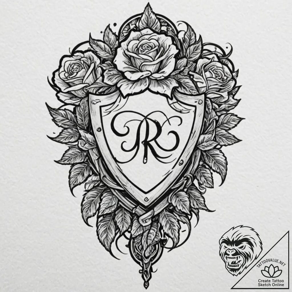 Tattoo design a stylized shield with a family... - tattoo sketch (№1753008664_0, 20.07.2025 10:51) — tattoovalue.net