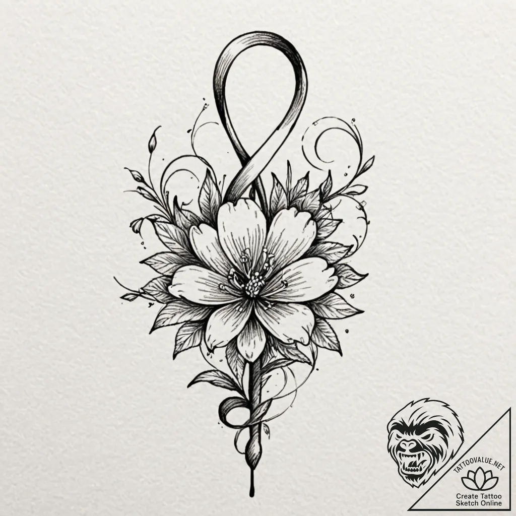 Tattoo sketch a flower whose stem is a musica... - tattoo sketch (№1753008918_0, 20.07.2025 10:55) — tattoovalue.net