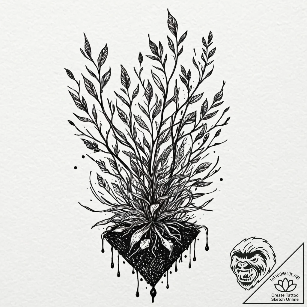 Tattoo design a seed sprouting into a vibrant... - tattoo sketch (№1753009931_0, 20.07.2025 11:12) — tattoovalue.net