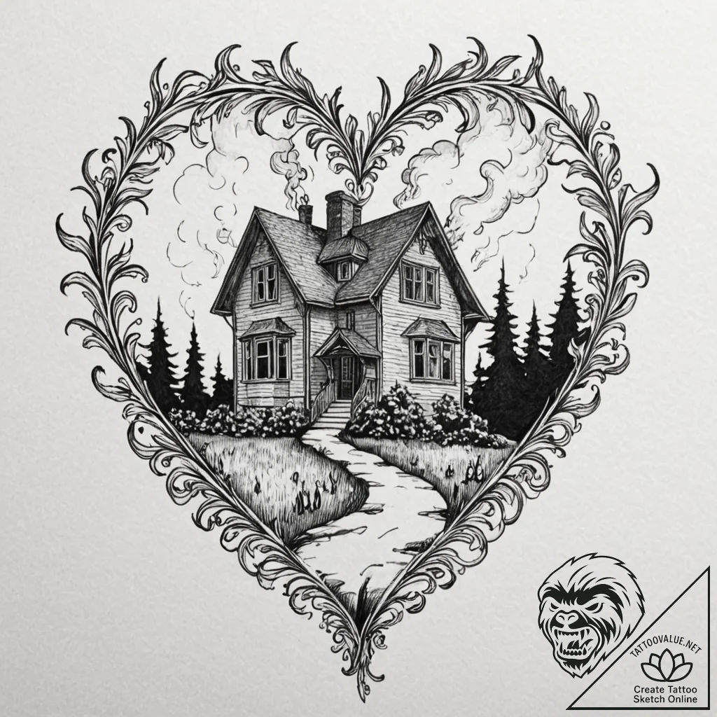 Tattoo sketch a simple house outline with smo... - tattoo sketch (№1753010100_0, 20.07.2025 11:15) — tattoovalue.net