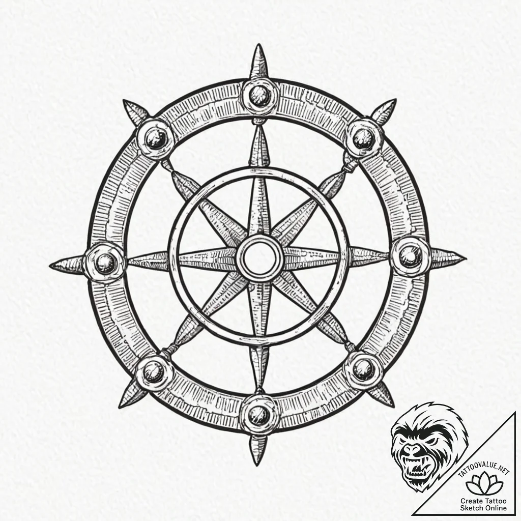 Tattoo sketch a heavy ship's wheel, symbolizi... - tattoo sketch (№1753010268_0, 20.07.2025 11:17) — tattoovalue.net