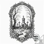Tattoo sketch a stylized graveyard with a lon… – tattoo sketch (№1753010355_0, 20.07.2025 11:19) — tattoovalue.net