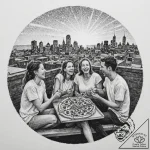 A candid shot of friends sharing a pizza and… – tattoo sketch (№1753011199_0, 20.07.2025 11:33) — tattoovalue.net