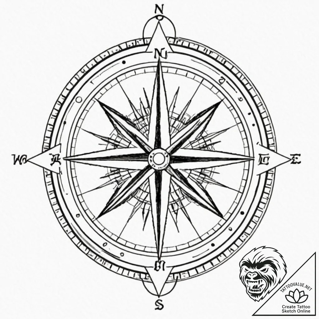 Tattoo design a compass with a personal motto... - tattoo sketch (№1753011370_0, 20.07.2025 11:36) — tattoovalue.net