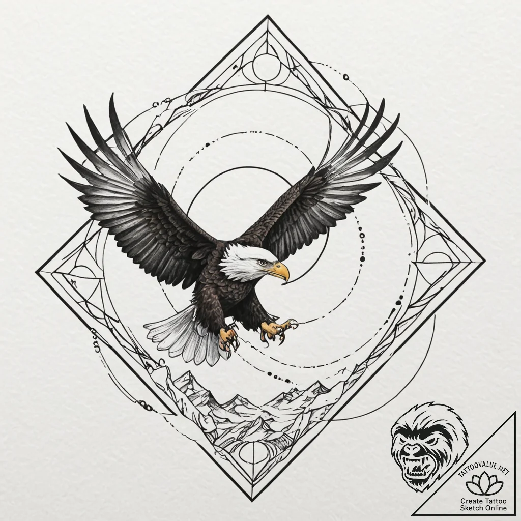 An eagle in flight, talons outstretched, abou... - tattoo sketch (№1753011708_0, 20.07.2025 11:41) — tattoovalue.net