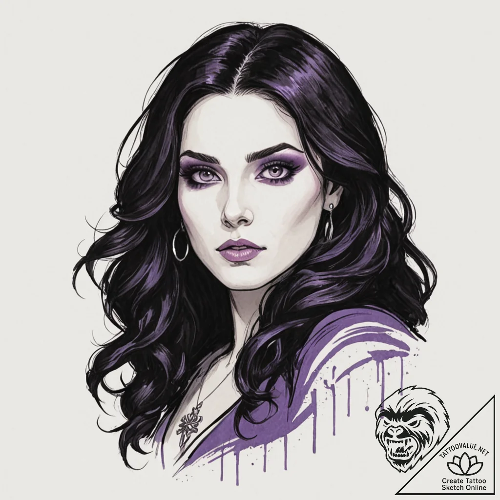 A neo-traditional portrait of a beautiful and... - tattoo sketch (№1753011792_0, 20.07.2025 11:43) — tattoovalue.net