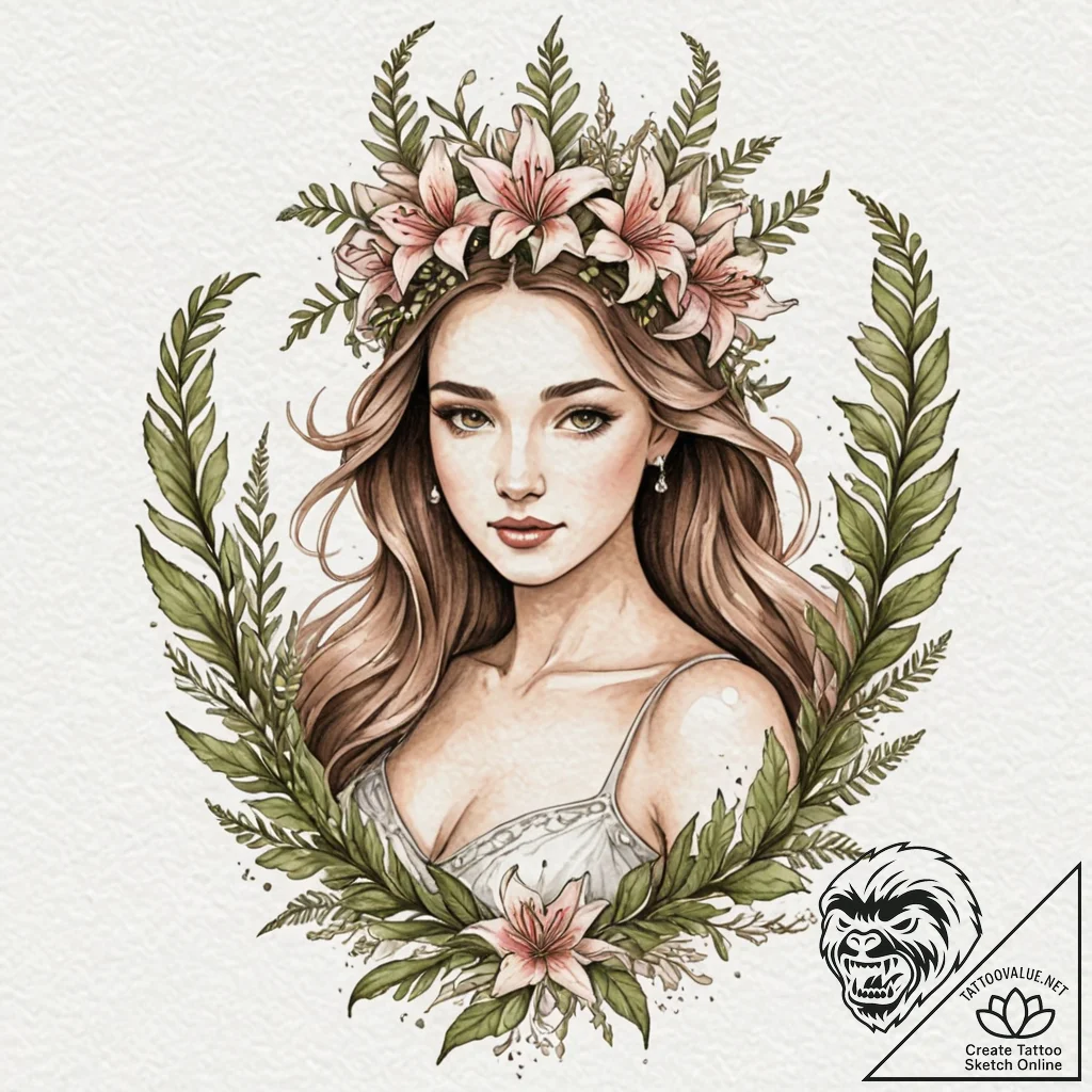 Tattoo design a virgo maiden with a crown of... - tattoo sketch (№1753011876_0, 20.07.2025 11:44) — tattoovalue.net