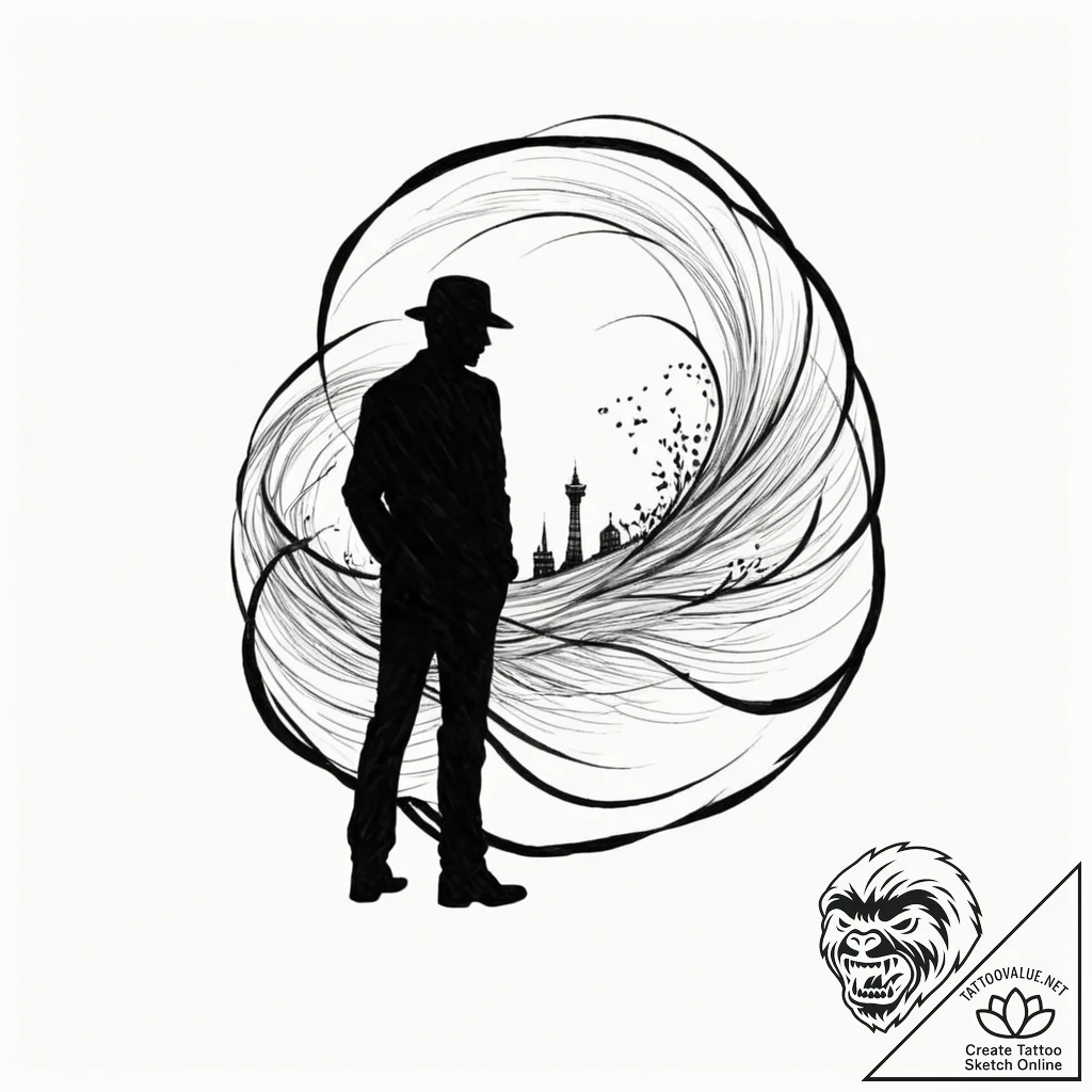 Tattoo sketch a silhouette of a man standing... - tattoo sketch (№1753012215_0, 20.07.2025 11:50) — tattoovalue.net