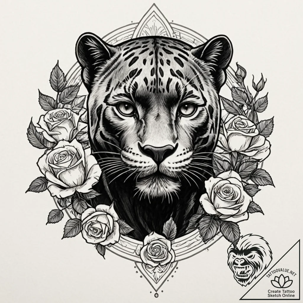 Tattoo sketch a black panther, sleek and powe... - tattoo sketch (№1753012552_0, 20.07.2025 11:55) — tattoovalue.net