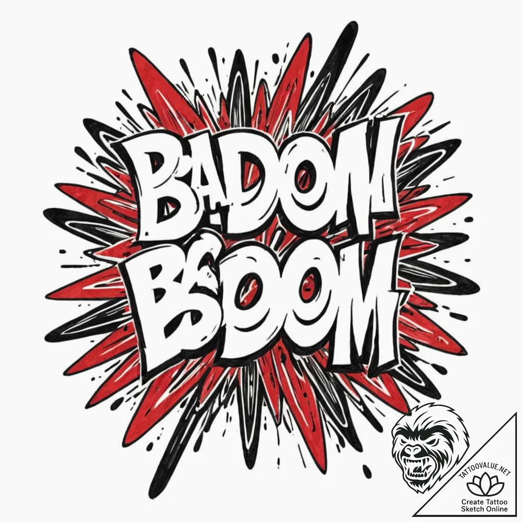 A chicano lettering tattoo of "bada boom. big... - tattoo sketch (№1753012891_0, 20.07.2025 12:01) — tattoovalue.net