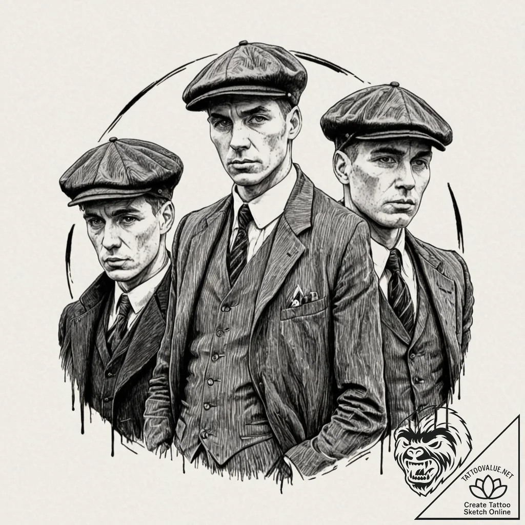 A sketch of the main characters from peaky bl... - tattoo sketch (№1753012976_0, 20.07.2025 12:02) — tattoovalue.net