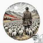 A shot of a shepherd guiding a flock of sheep… – tattoo sketch (№1753013651_0, 20.07.2025 12:14) — tattoovalue.net