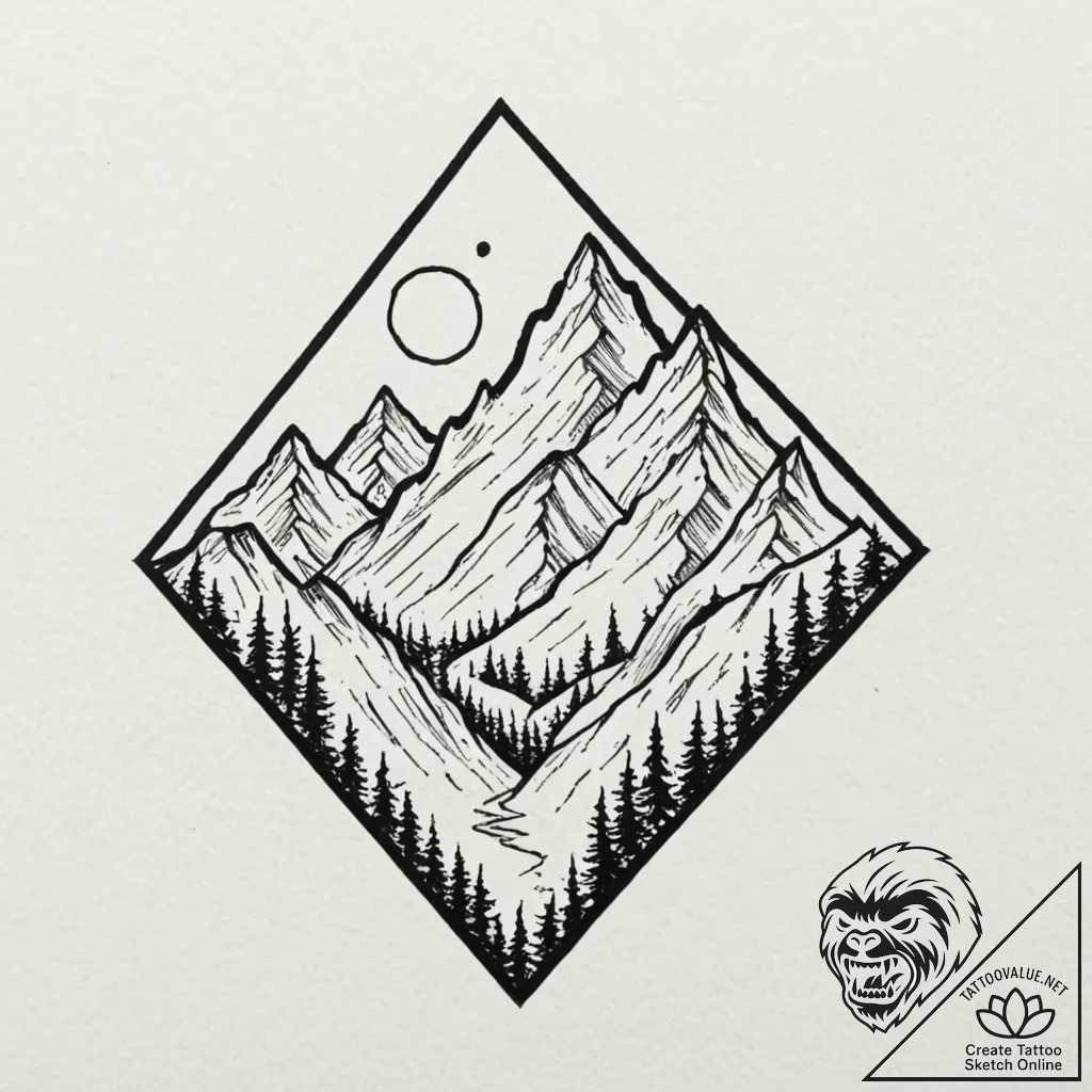 Tattoo sketch a minimalist mountain range wit... - tattoo sketch (№1753013821_0, 20.07.2025 12:17) — tattoovalue.net