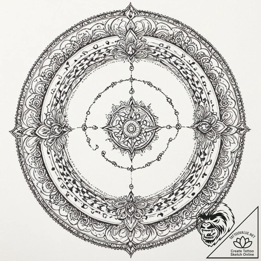 A dotwork tattoo of an alchemy circle., tatto... - tattoo sketch (№1753013905_0, 20.07.2025 12:18) — tattoovalue.net