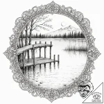 An old wooden pier stretching out into a calm… – tattoo sketch (№1753013989_0, 20.07.2025 12:19) — tattoovalue.net