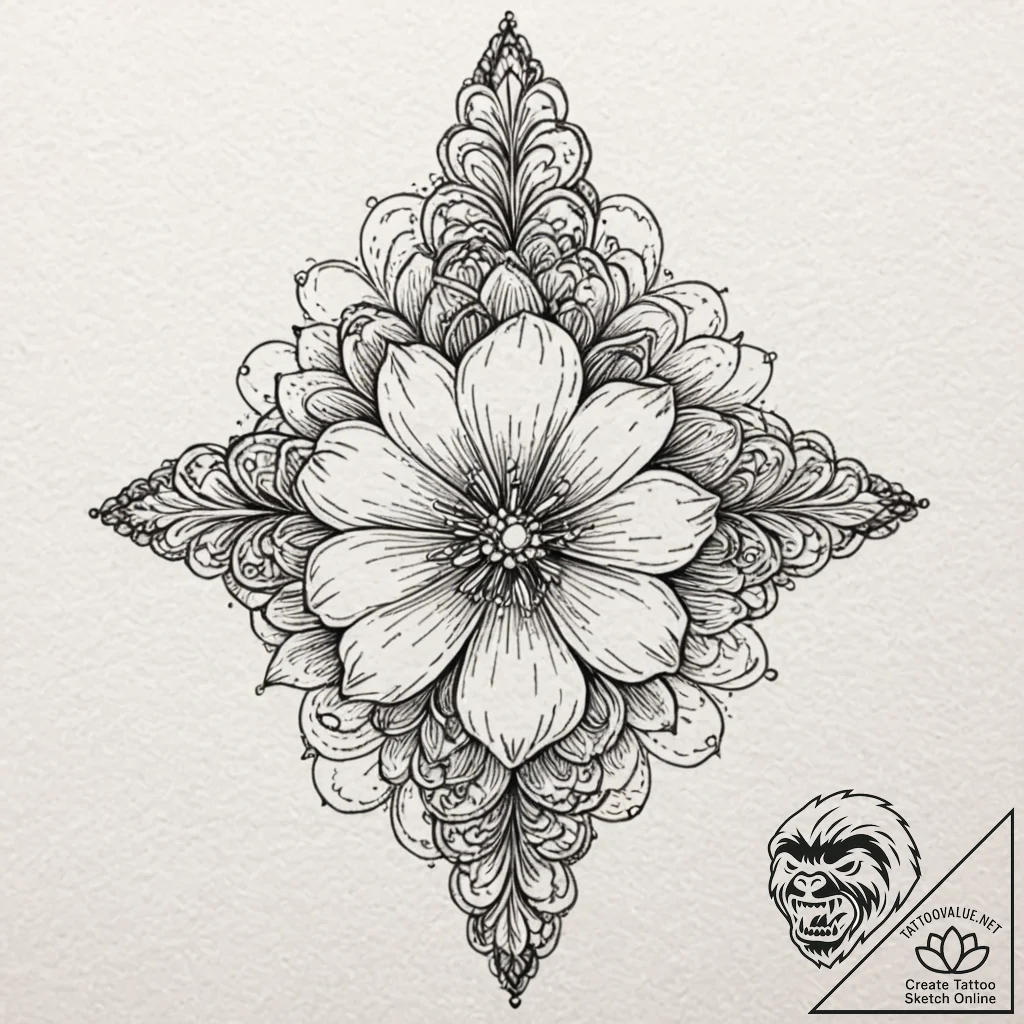 Tattoo sketch a blooming flower with subtle l... - tattoo sketch (№1753014073_0, 20.07.2025 12:21) — tattoovalue.net