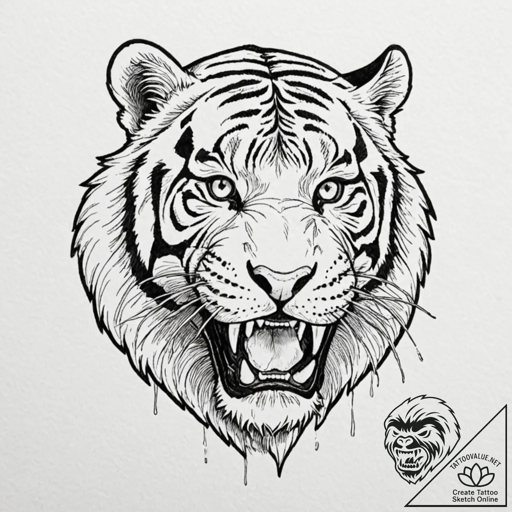 Saber-toothed tiger, concept art for tattoo,... - tattoo sketch (№1753014412_0, 20.07.2025 12:26) — tattoovalue.net