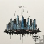 Watercolor sketch of neo-los angeles skyline… – tattoo sketch (№1753014920_0, 20.07.2025 12:35) — tattoovalue.net