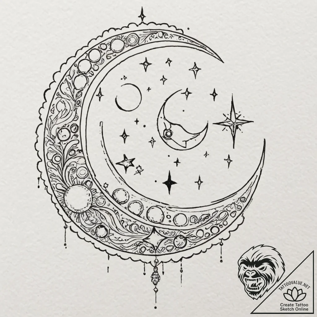Tattoo sketch a 'moon' on one, a 'star' on th... - tattoo sketch (№1753015511_0, 20.07.2025 12:45) — tattoovalue.net