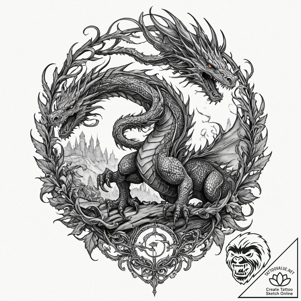 Tattoo sketch an epic battle scene silhouette... - tattoo sketch (№1753015595_0, 20.07.2025 12:46) — tattoovalue.net