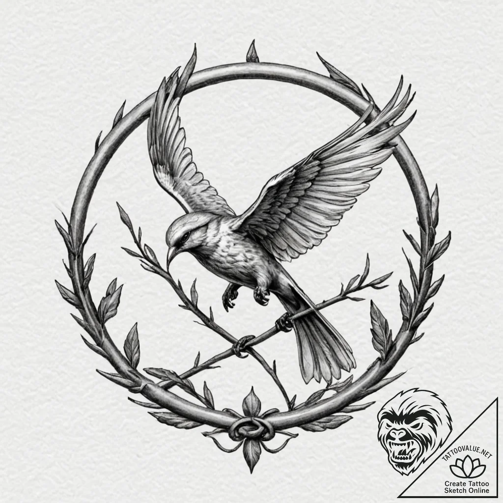 Mockingjay, tattoo line art, realistic black... - tattoo sketch (№1753015932_0, 20.07.2025 12:52) — tattoovalue.net