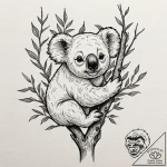 A sleepy koala clinging to a eucalyptus tree… – tattoo sketch (№1753016352_0, 20.07.2025 12:59) — tattoovalue.net