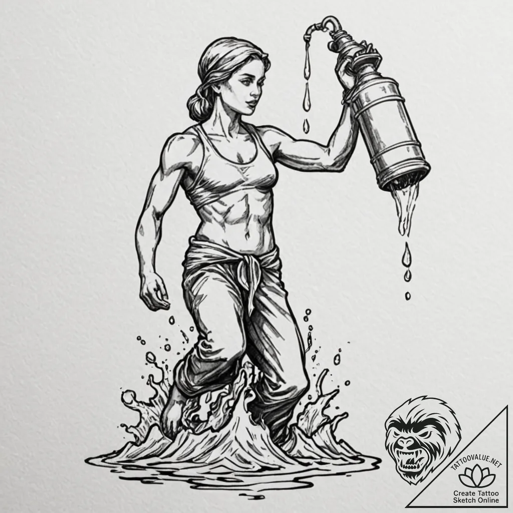 Tattoo sketch aquarius's water-bearer, styliz... - tattoo sketch (№1753017430_0, 20.07.2025 13:17) — tattoovalue.net