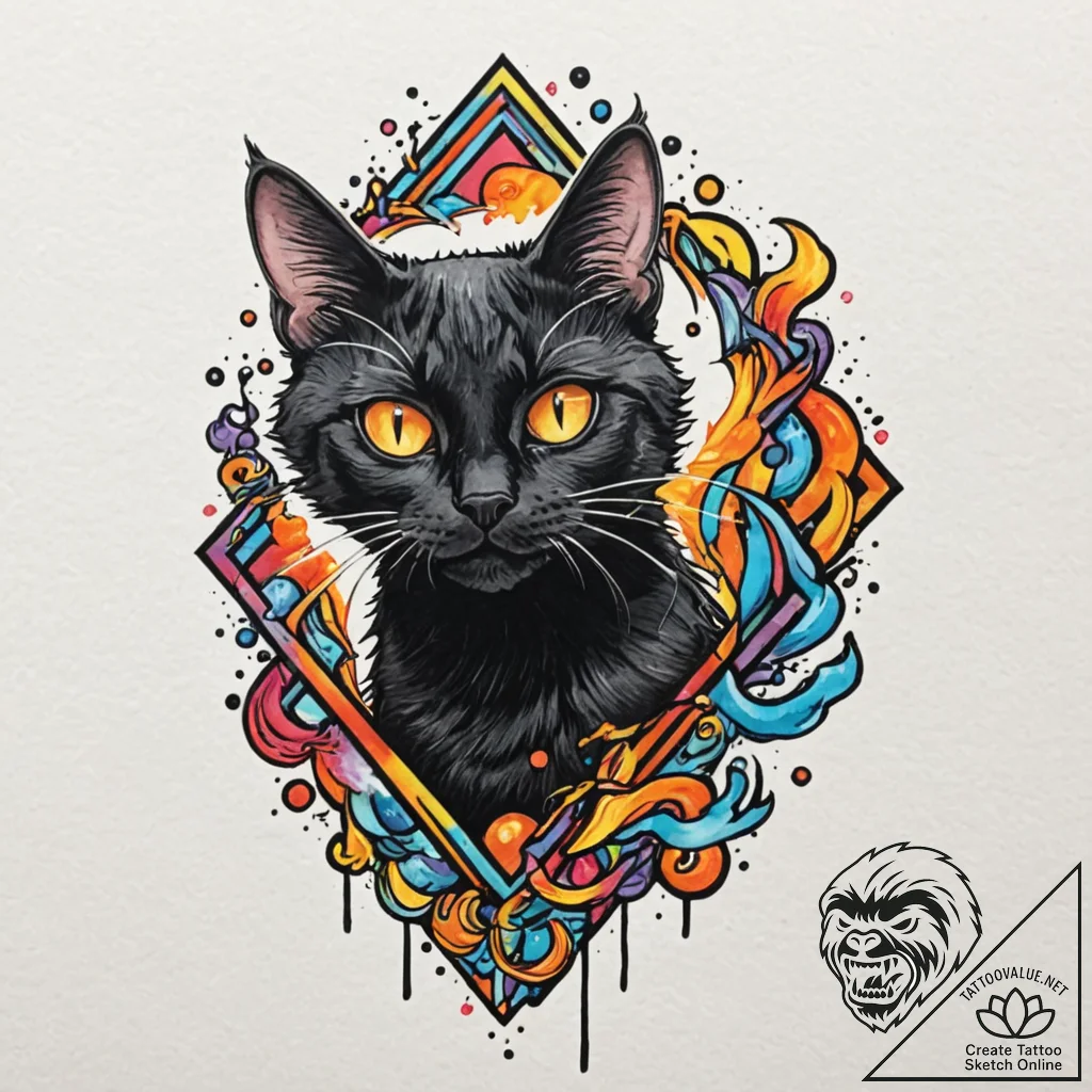Black cat, tattoo flash sheet design, new sch... - tattoo sketch (№1753018258_0, 20.07.2025 13:30) — tattoovalue.net
