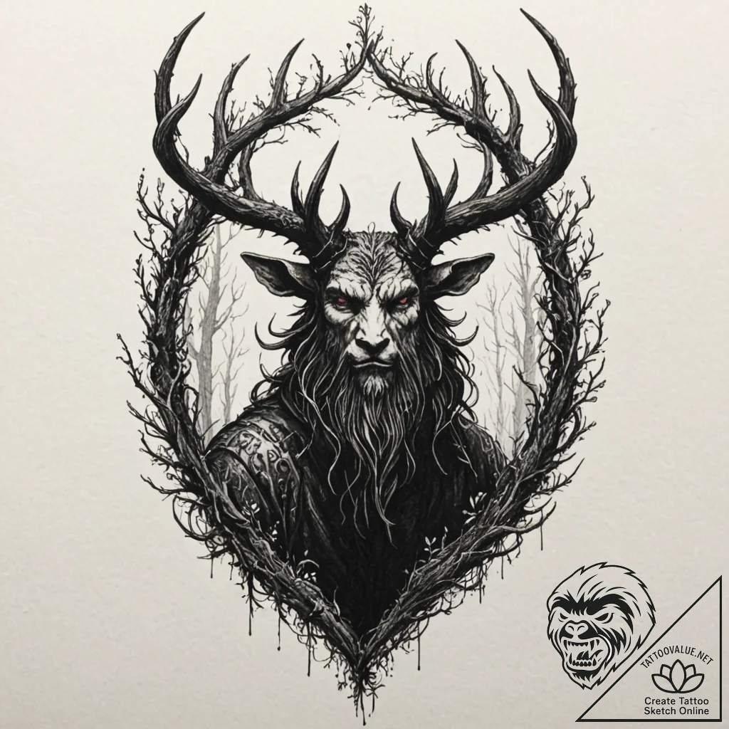 A dark, mysterious tattoo sketch of veles, th... - tattoo sketch (№1753018422_0, 20.07.2025 13:33) — tattoovalue.net