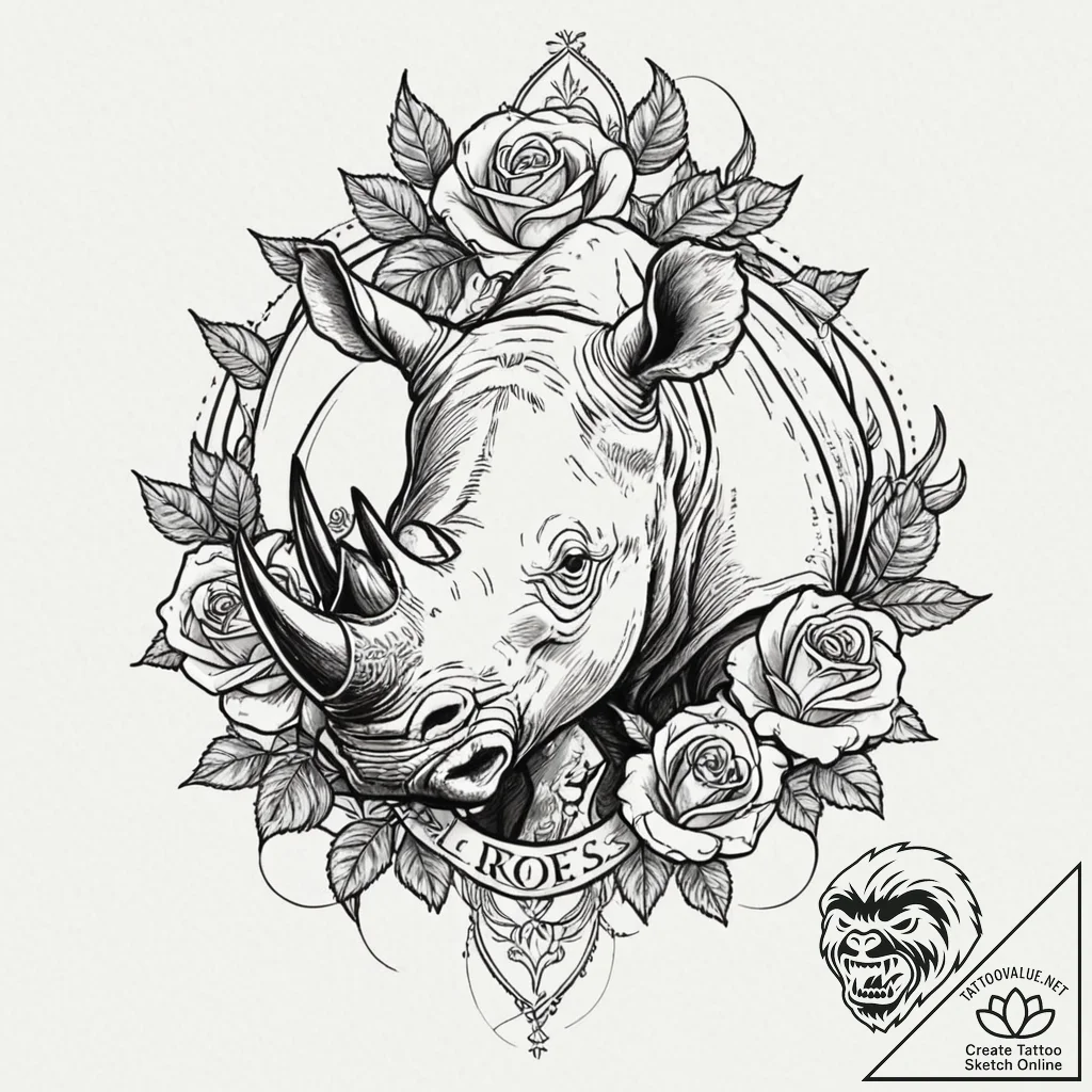 Rhinoceros, artistic tattoo sketch, black out... - tattoo sketch (№1753018670_0, 20.07.2025 13:37) — tattoovalue.net