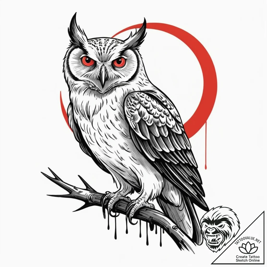 Tattoo design a stylized raven or owl watchin... - tattoo sketch (№1753019083_0, 20.07.2025 13:44) — tattoovalue.net