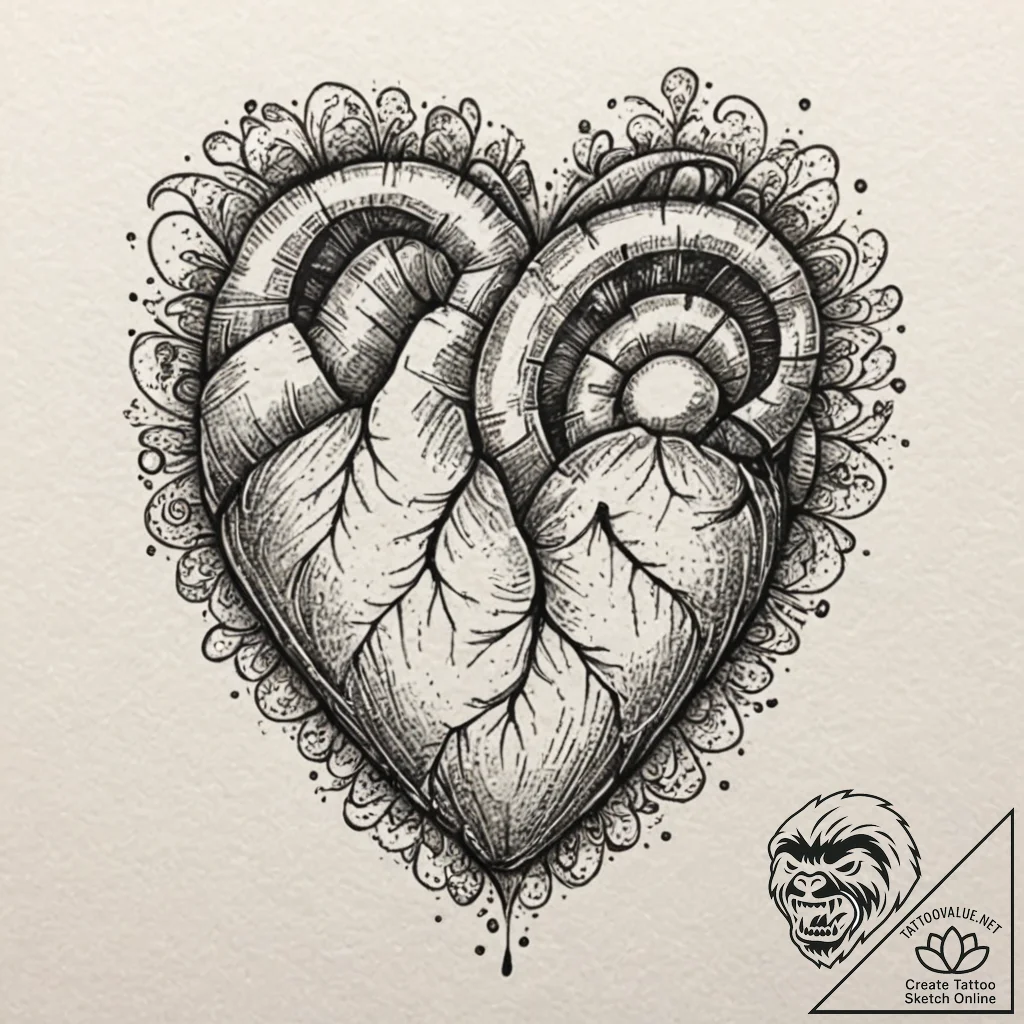 Tattoo design a heart with a subtle fingerpri... - tattoo sketch (№1753019249_0, 20.07.2025 13:47) — tattoovalue.net